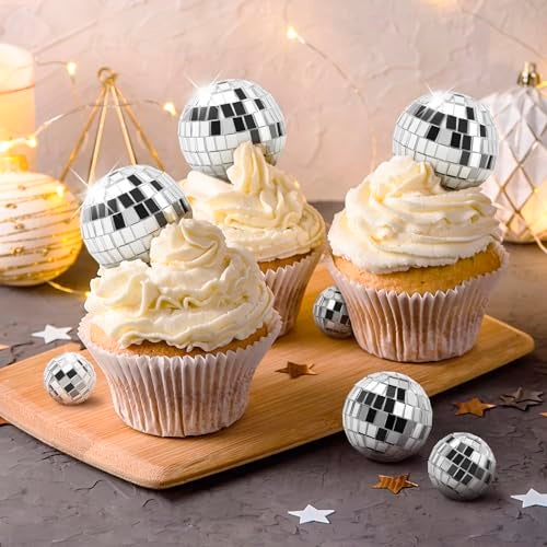 CLUEWR 30 PCS Disco Balls Cake Decoration, Small Silver Reflective Mirror Ball Disco Table Decor 70s Disco Themed Party Supplies for Festive, 4 Sizes - Image 5