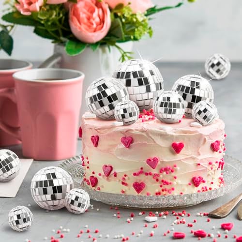 CLUEWR 30 PCS Disco Balls Cake Decoration, Small Silver Reflective Mirror Ball Disco Table Decor 70s Disco Themed Party Supplies for Festive, 4 Sizes - Image 4