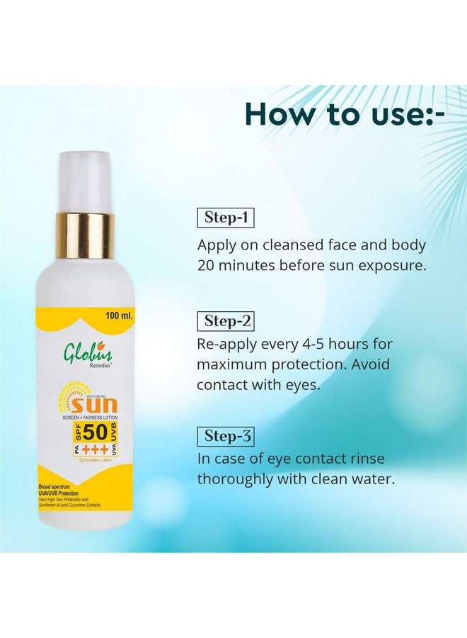 Globus Remedies Globus Sunscreen Lotion with SPF 50+++, For All Skin Types, 100 ml (Pack of 4) - Image 4