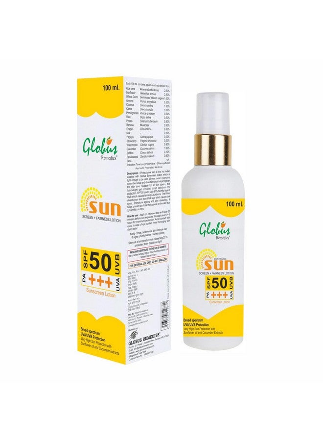 Globus Remedies Globus Sunscreen Lotion with SPF 50+++, For All Skin Types, 100 ml (Pack of 4) - Image 2