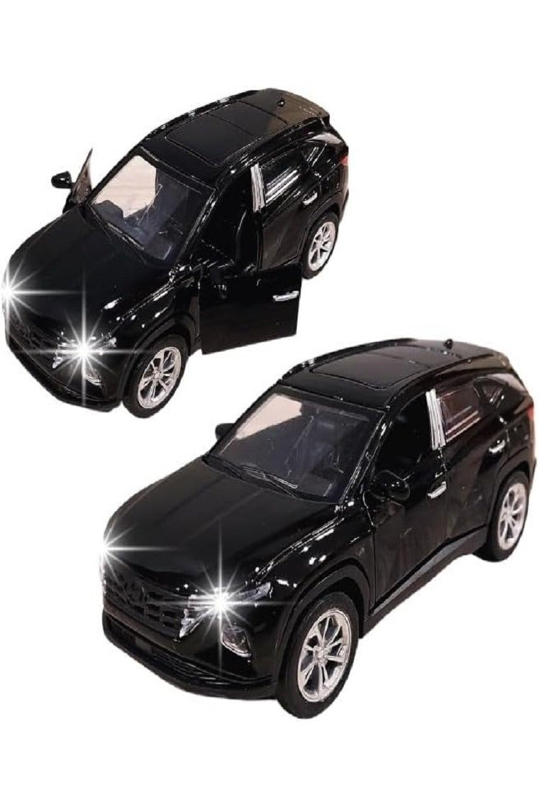 داي كاست سيارة هيونداي توسان SUV نموذج مصبوب بمقياس 1/46 مع أضواء وصوت – سيارة رياضية مصنوعة من سبيكة معدنية مصبوبة – أبواب أمامية تفتح – الحجم حوالي 12.7 سم – (بدون صندوق - أسود) - Image 1