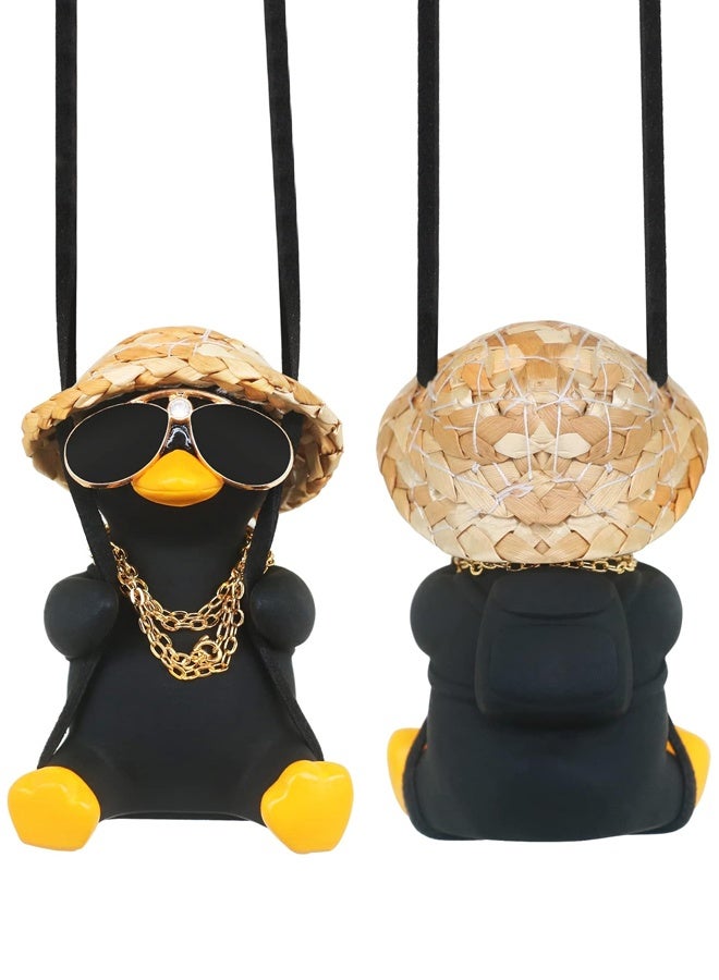 Cool Car Accessories for Men Funny Truck Rear View Mirrors Charms Stuff Automotive Mirror Hanging Things Black Swinging Duck Ornaments - Image 1