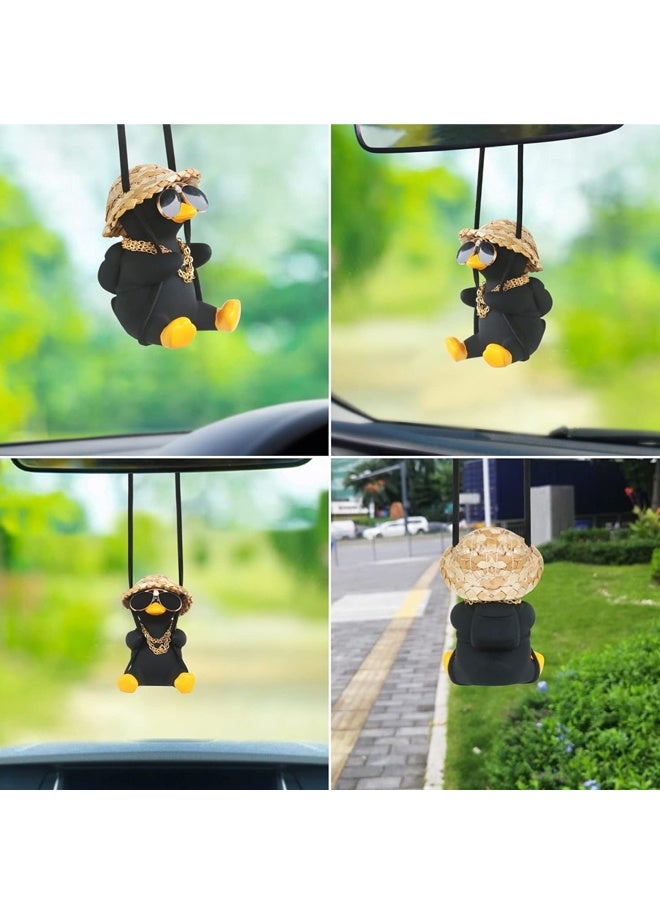Cool Car Accessories for Men Funny Truck Rear View Mirrors Charms Stuff Automotive Mirror Hanging Things Black Swinging Duck Ornaments - Image 2