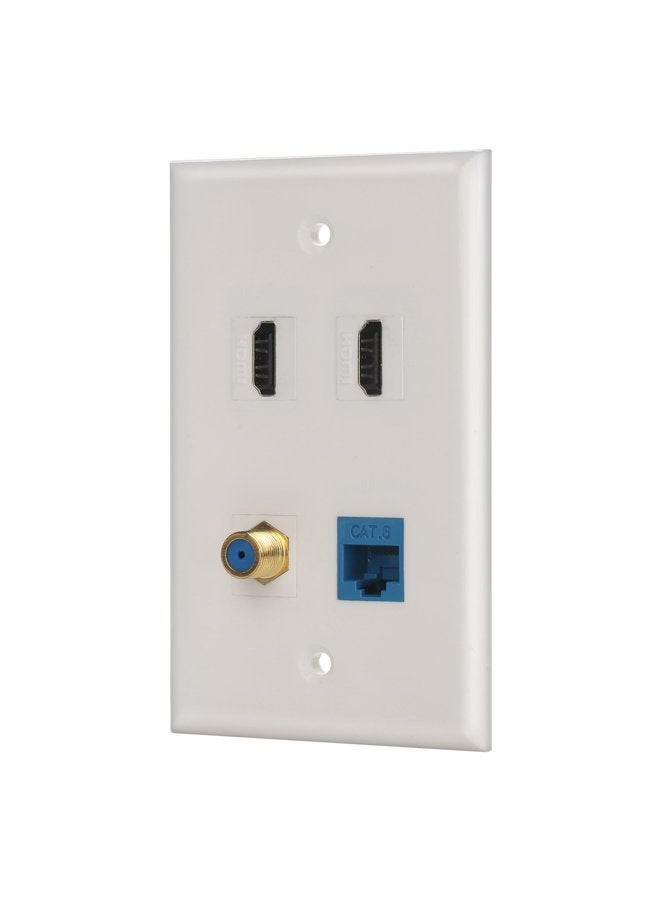 IBL-4 Port Wall Plate with Coaxial TV Cable F Type + Cat6 Ethernet +2 HDMI Keystone Female to Female Jack in White - Image 1