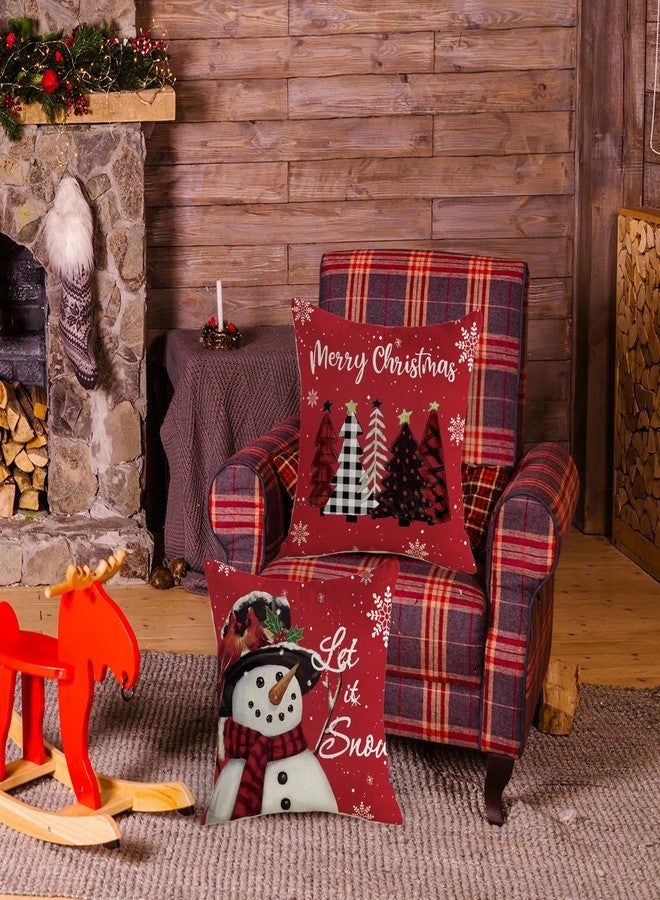 TAJWE Christmas Pillow Covers 18x18 Set of 2 Let it Snow Snowman Christmas Trees Xmas Throw Lumbar Cushion Cases for Couch Sofa Home Decorations - Image 5
