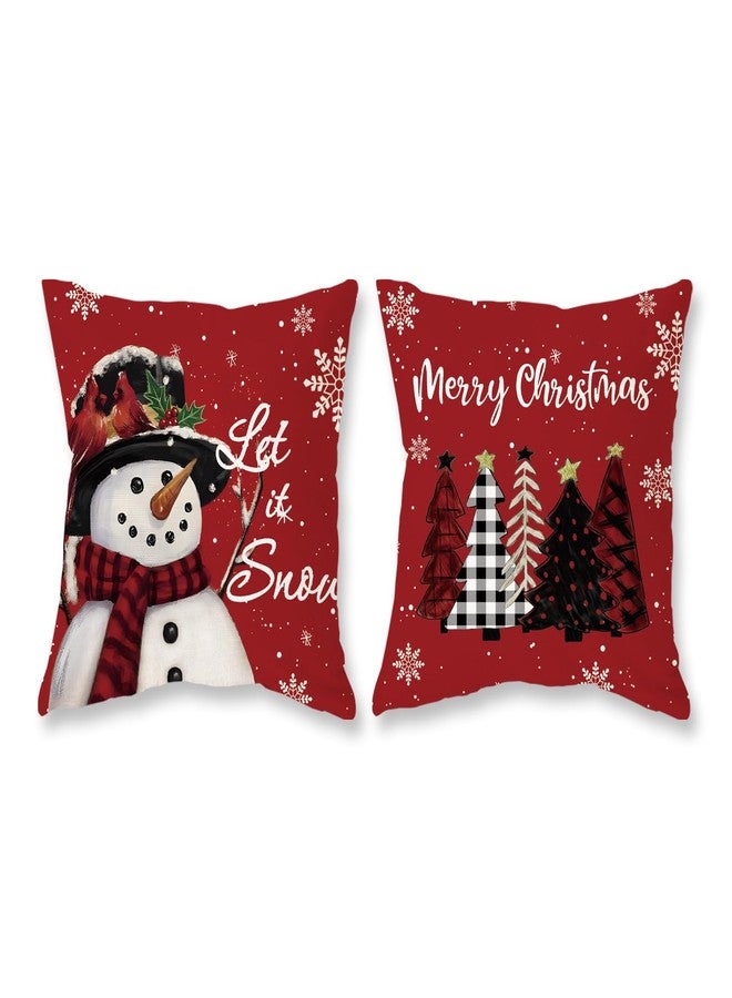 TAJWE Christmas Pillow Covers 18x18 Set of 2 Let it Snow Snowman Christmas Trees Xmas Throw Lumbar Cushion Cases for Couch Sofa Home Decorations - Image 1