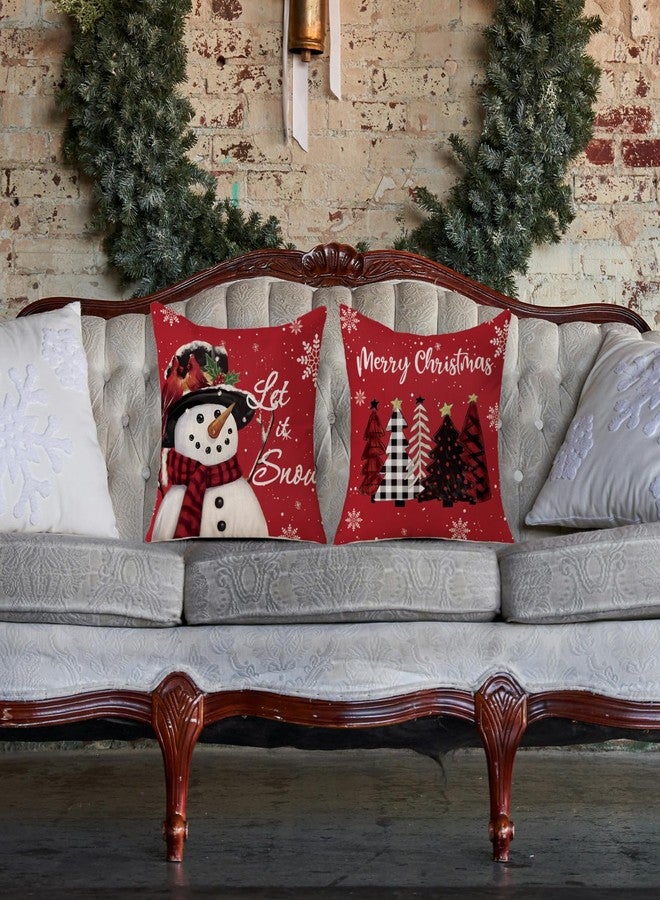 TAJWE Christmas Pillow Covers 18x18 Set of 2 Let it Snow Snowman Christmas Trees Xmas Throw Lumbar Cushion Cases for Couch Sofa Home Decorations - Image 4