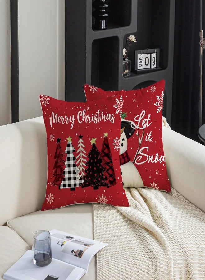 TAJWE Christmas Pillow Covers 18x18 Set of 2 Let it Snow Snowman Christmas Trees Xmas Throw Lumbar Cushion Cases for Couch Sofa Home Decorations - Image 3