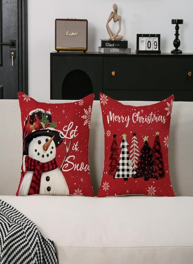 TAJWE Christmas Pillow Covers 18x18 Set of 2 Let it Snow Snowman Christmas Trees Xmas Throw Lumbar Cushion Cases for Couch Sofa Home Decorations - Image 2