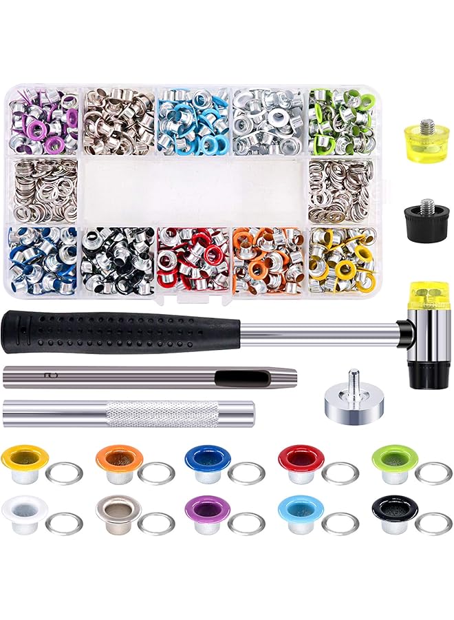 PROMASS promass 500 Sets Grommet Kit 3/16 Inch Grommet Setting Tool Metal Eyelets Set with 4 Pieces Install Tool Kit in Storage Box for Clothes Shoes Bag Paper Leather Crafts DIY Projects (10 Colors) - Image 1