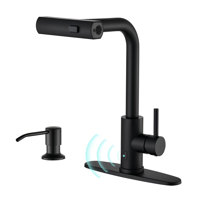AVSIILE Matte Black Touchless Kitchen Faucets with Pull Down Sprayer & Soap Dispenser, Waterfall Single Hole & Handle, Pull Out Sink Faucet, Suitable for Farmhouse Camper Laundry Rv Bar - Image 1