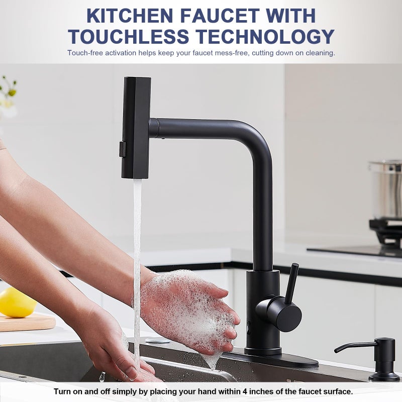 AVSIILE Matte Black Touchless Kitchen Faucets with Pull Down Sprayer & Soap Dispenser, Waterfall Single Hole & Handle, Pull Out Sink Faucet, Suitable for Farmhouse Camper Laundry Rv Bar - Image 2