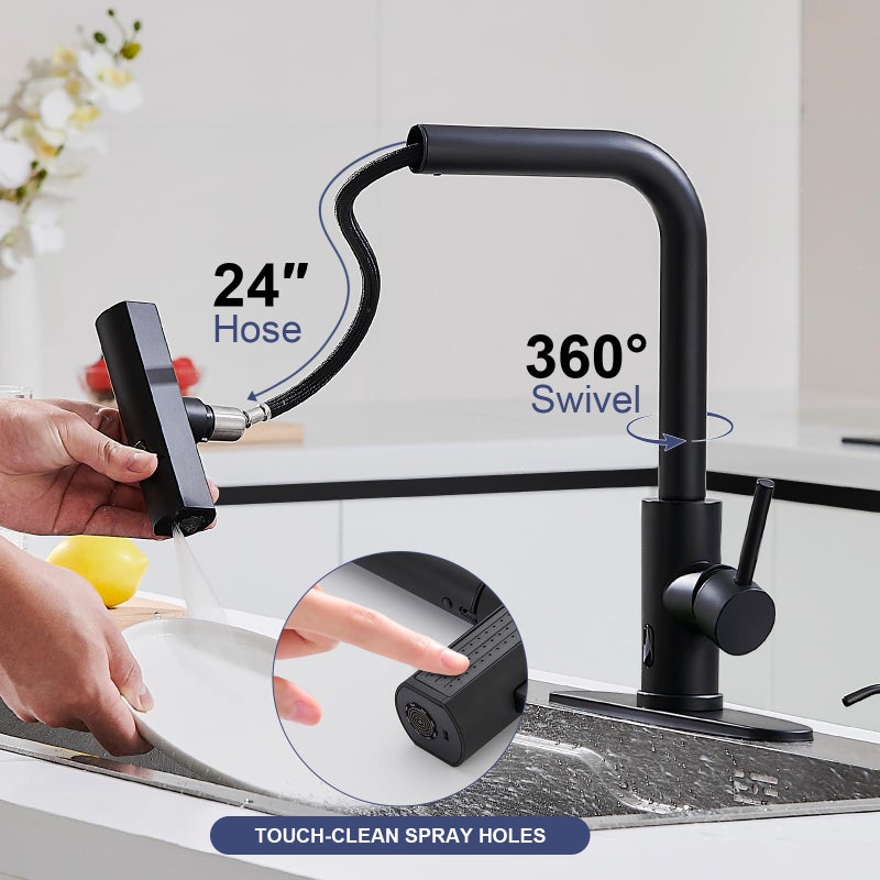 AVSIILE Matte Black Touchless Kitchen Faucets with Pull Down Sprayer & Soap Dispenser, Waterfall Single Hole & Handle, Pull Out Sink Faucet, Suitable for Farmhouse Camper Laundry Rv Bar - Image 5