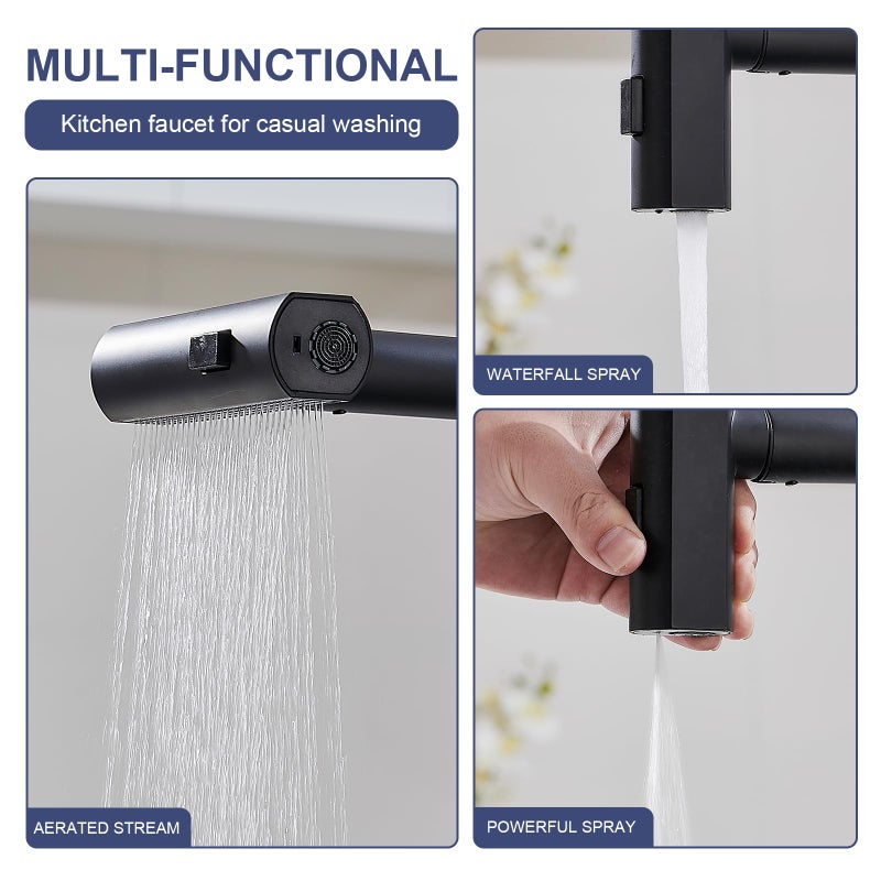 AVSIILE Matte Black Touchless Kitchen Faucets with Pull Down Sprayer & Soap Dispenser, Waterfall Single Hole & Handle, Pull Out Sink Faucet, Suitable for Farmhouse Camper Laundry Rv Bar - Image 4