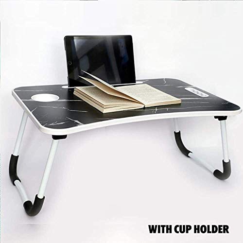 IRIS Multi-Purpose Laptop Table with Dock Stand, Coffee Cup Holder and Carrying handle/Study Table/Bed Table/Foldable and Portable/Ergonomic & Rounded Edges/Non-Slip Legs, Size: 60 x 40 cm (Black) - Image 4
