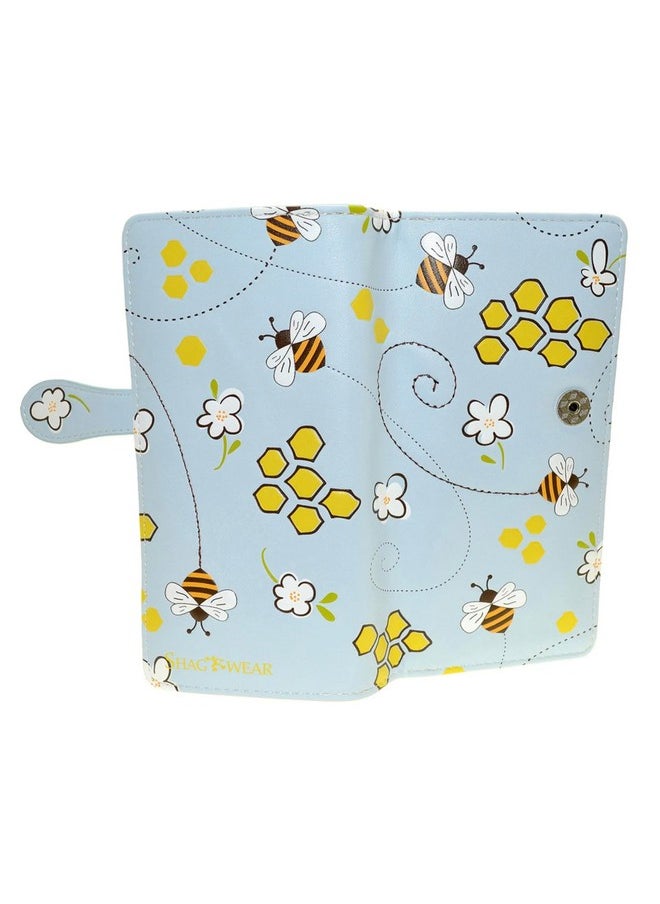 Shag Wear Bumble Bee Honeycomb Large Wallet For Women And Teen Girls Vegan Faux Leather Blue 7  - Image 1