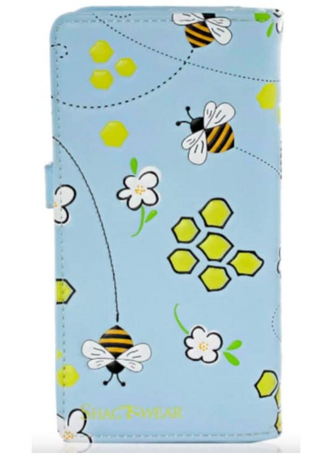 Shag Wear Bumble Bee Honeycomb Large Wallet For Women And Teen Girls Vegan Faux Leather Blue 7  - Image 3