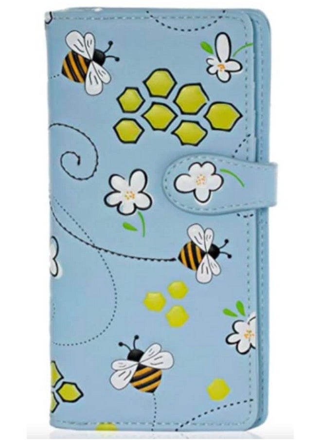 Shag Wear Bumble Bee Honeycomb Large Wallet For Women And Teen Girls Vegan Faux Leather Blue 7  - Image 2