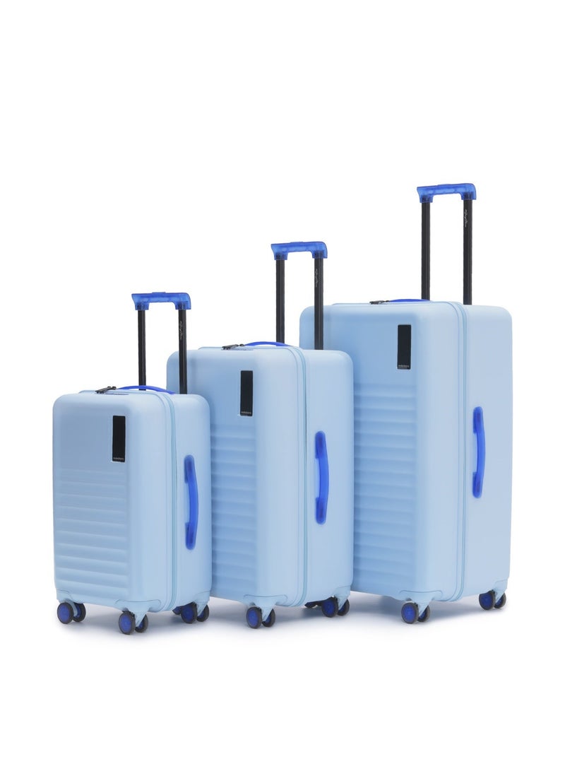 Mokobara Aisle Trunk Luggage Set of 3 | Cabin 40L + Check-in 70L + Large 105L | Makrolon Hardshell | TSA Lock, YKK Zippers & Ninja Wheels | Blue (Shy Blue) - Image 1
