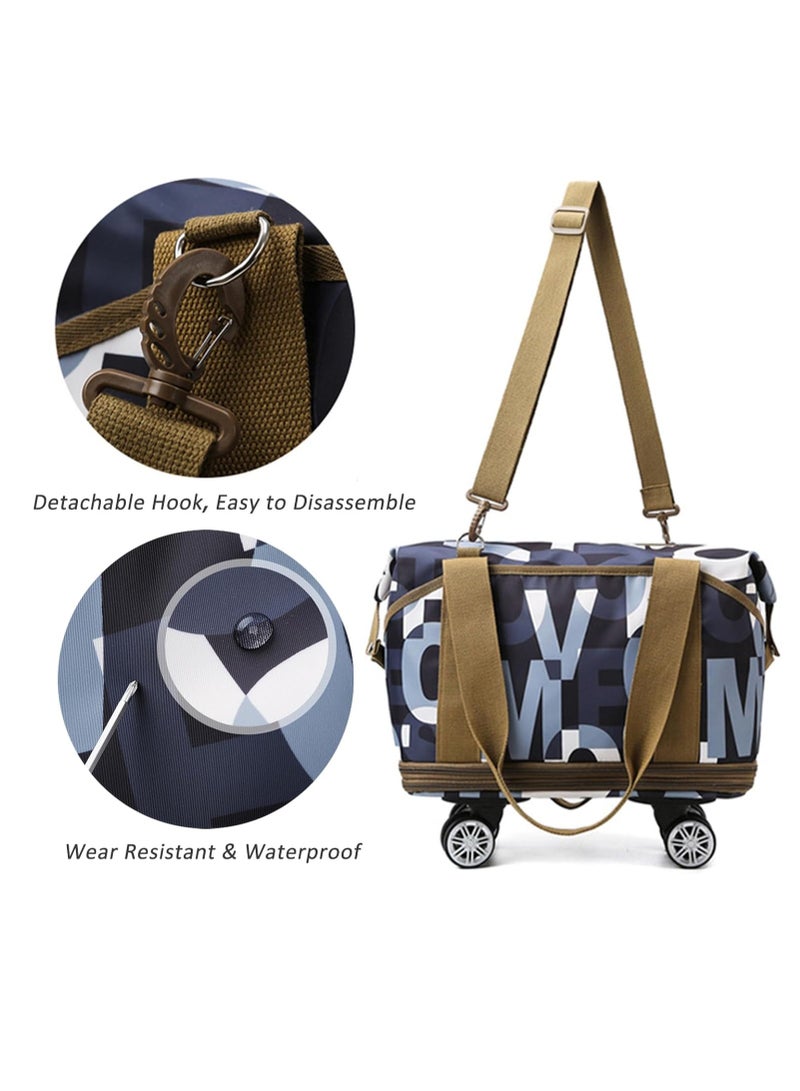 DUNISO حقائب سفر بعجلات، حقيبة دفتالة قابلة للتوسيع وقابلة للطي مع حزام كتف، عجلات قابلة للفصل، حقيبة دفتالة بعجلات، أمتعة محمولة (أخضر/أسود/بني) - Image 4