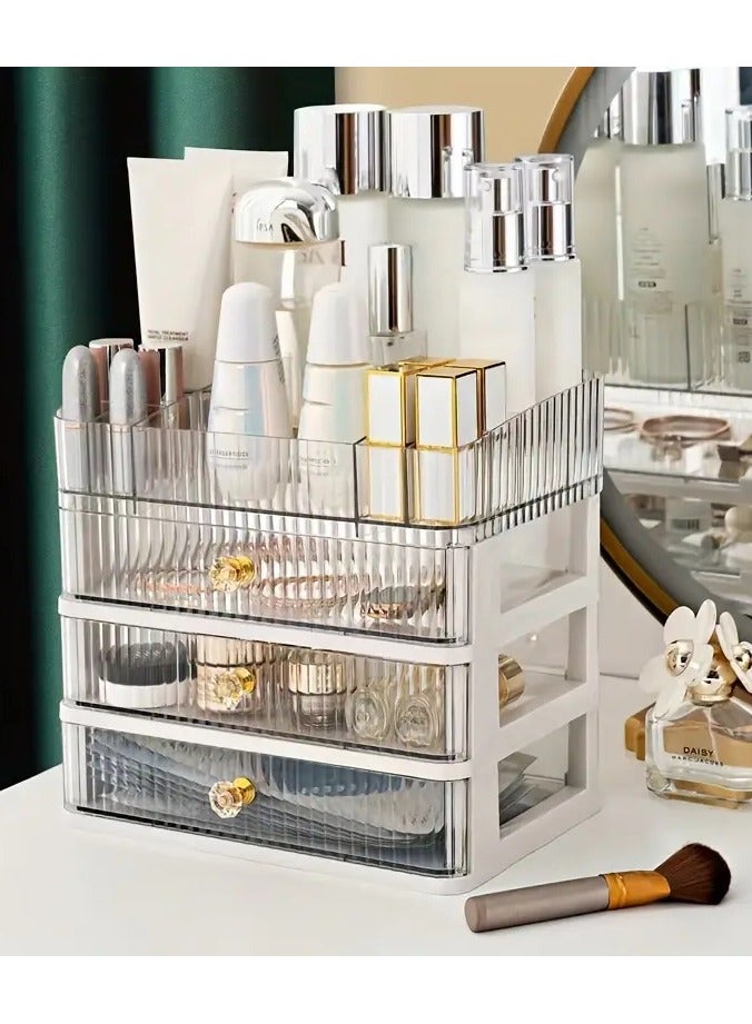 أوريتي منظم مكياج لمنظم سطح الطاولة الكبير مع أدراج، وتخزين مستحضرات التجميل للعناية بالبشرة، والفرش، وظلال العيون، واللوشن، وأحمر الشفاه، وطلاء الأظافر، رائع لخزانة الملابس - Image 2