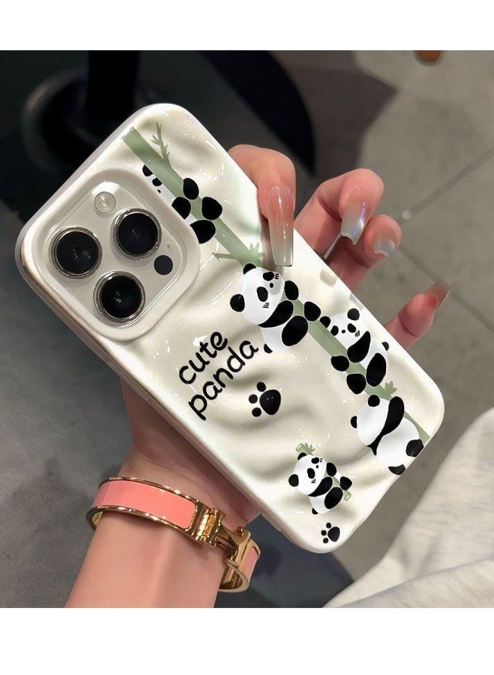 NIBEMINENT Meteorite Pattern Panda Bamboo Protective TPU Case Cover For IPhone 15 Pro, White