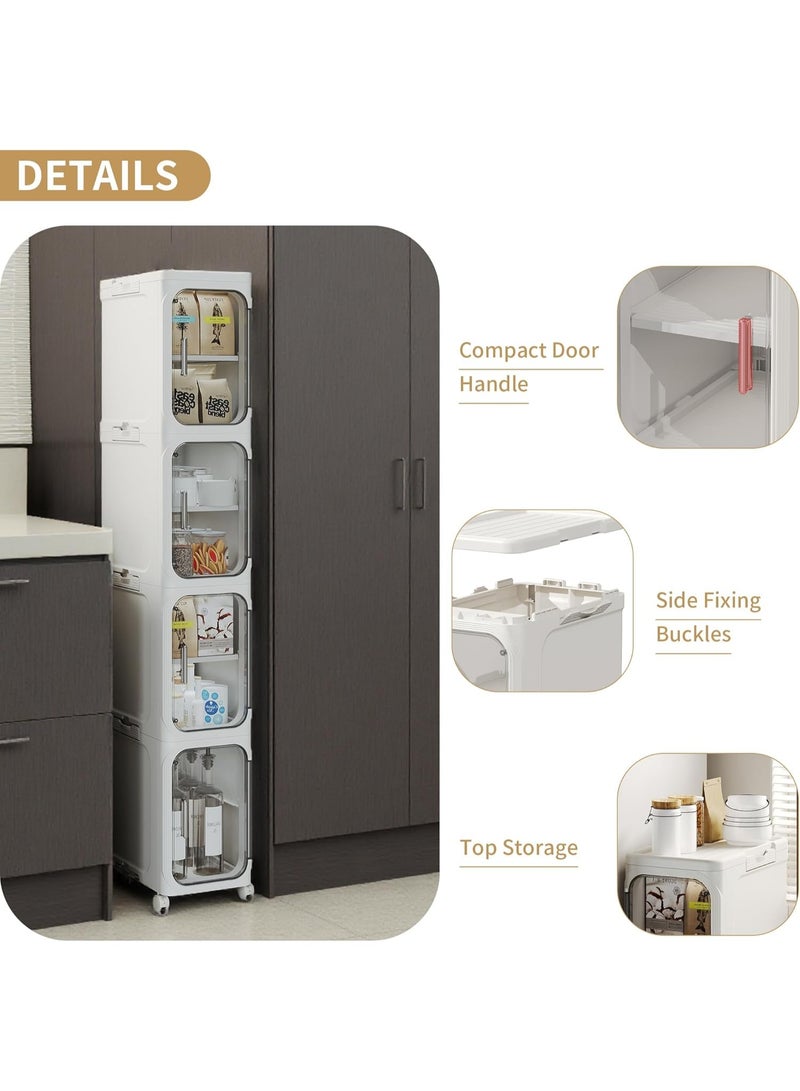 LOKIPA 4-Tiers Bathroom Storage Cabinet, Foldable Storage Cabinets,Narrow Bathroom Storage,Movable Bathroom Storage Organizer for Small Spaces,Bathroom,Kitchen,Laundry,White - Image 5