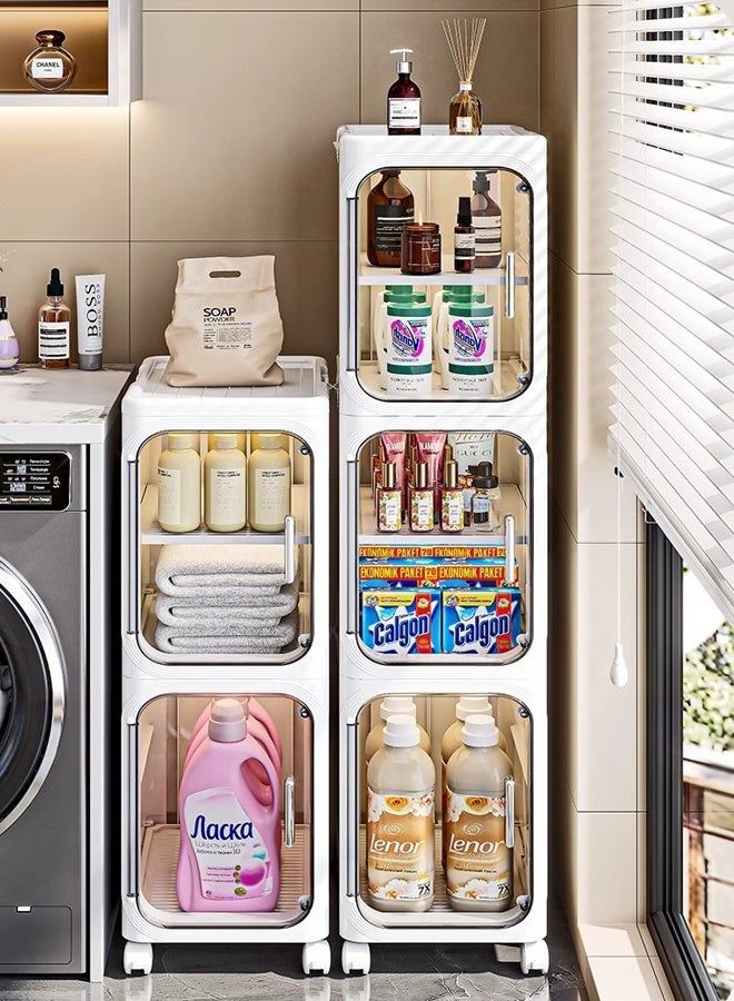 LOKIPA 4-Tiers Bathroom Storage Cabinet, Foldable Storage Cabinets,Narrow Bathroom Storage,Movable Bathroom Storage Organizer for Small Spaces,Bathroom,Kitchen,Laundry,White - Image 1