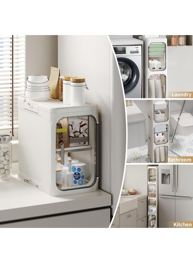 LOKIPA 4-Tiers Bathroom Storage Cabinet, Foldable Storage Cabinets,Narrow Bathroom Storage,Movable Bathroom Storage Organizer for Small Spaces,Bathroom,Kitchen,Laundry,White - Image 4