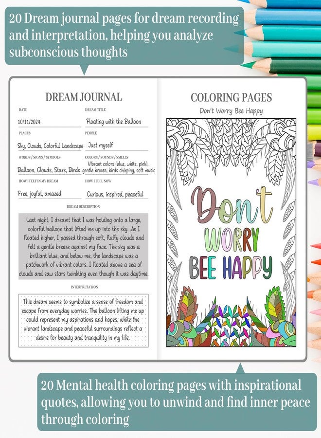 SIMSIMY Mental Health & Anxiety Journal, 91 Days Mood Tracker Journal for Mindfulness, Self Care & Stress Relief, Guided CBT Journal with Mental Health Coloring Book Pages & Dream Diary to Record, Wellness Gifts for Women Men - Image 3