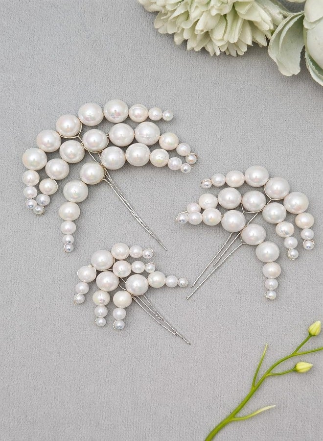 DHANABAPA Pearl Artificial Bridal Wedding Hair Accessories, Gajra Juda Pin, Juda Bun Hair Clip, Artificial Flowers for Hair, Fancy Pearl Juda Accessories for Women & Girls, Long Hair, (6 Pcs - Silver.) - Image 1