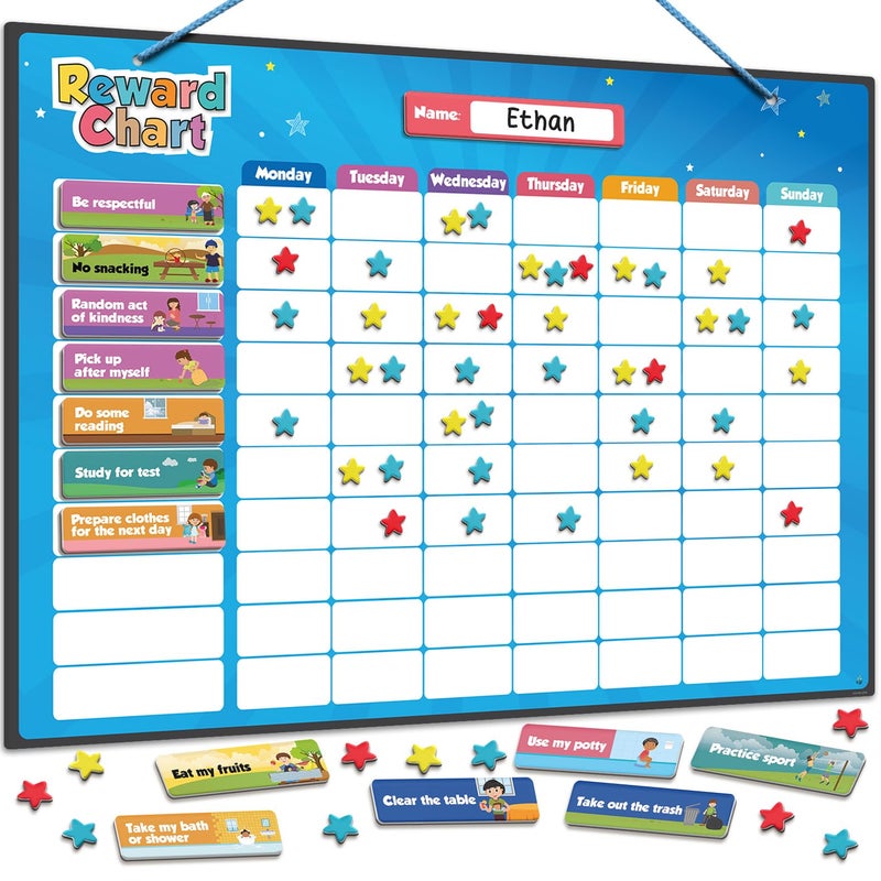 inamio Magnetic Kids Responsibility Reward Chart Engaging 3D Stars Chore Tasks Behavior Chart for Home School Ideal for Ages 39 Multiple Kids - Image 2