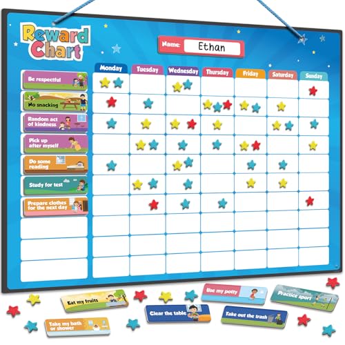 inamio Magnetic Kids Responsibility Reward Chart Engaging 3D Stars Chore Tasks Behavior Chart for Home School Ideal for Ages 39 Multiple Kids - Image 1