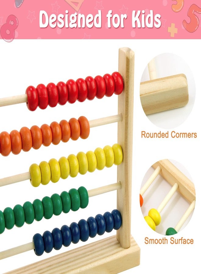 Sealive Wooden Abacus for Kids Math - 50 Beads Counting Toy, Multi-Color Counters for Kids 3-5, Counting Toys for Preschool Learning & Development, Develops Coordination, Motor Skills - Image 5