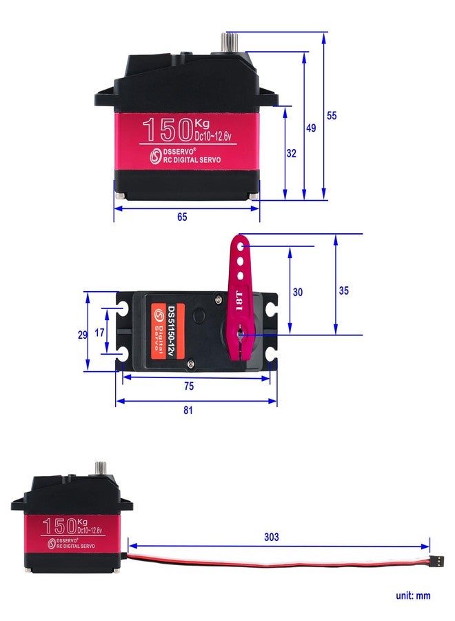 DIYmall 150KG DS51150 Digital RC Servo Full Metal Gear 270 Degree 12V Waterproof with 18T Metal Servo Arm for Baja Car 1/5 RC Car - Image 5