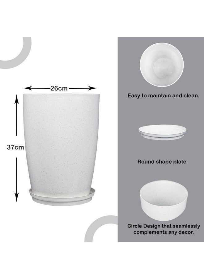 Kuber Industries Pack of 4 Flower Pot with Plate | 14 Inch Flower Pot for Home-Office & Garden | Indoor-Outdoor Plants Stand for Décor | Flower Gamla for Balcony | Plain Tower | Grey & White - Image 3