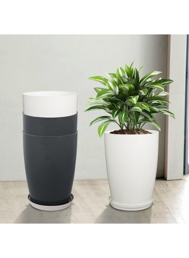 Kuber Industries Pack of 4 Flower Pot with Plate | 14 Inch Flower Pot for Home-Office & Garden | Indoor-Outdoor Plants Stand for Décor | Flower Gamla for Balcony | Plain Tower | Grey & White - Image 1