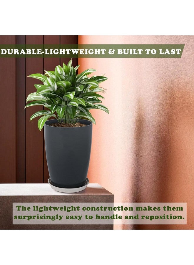 Kuber Industries Pack of 4 Flower Pot with Plate | 14 Inch Flower Pot for Home-Office & Garden | Indoor-Outdoor Plants Stand for Décor | Flower Gamla for Balcony | Plain Tower | Grey & White - Image 4