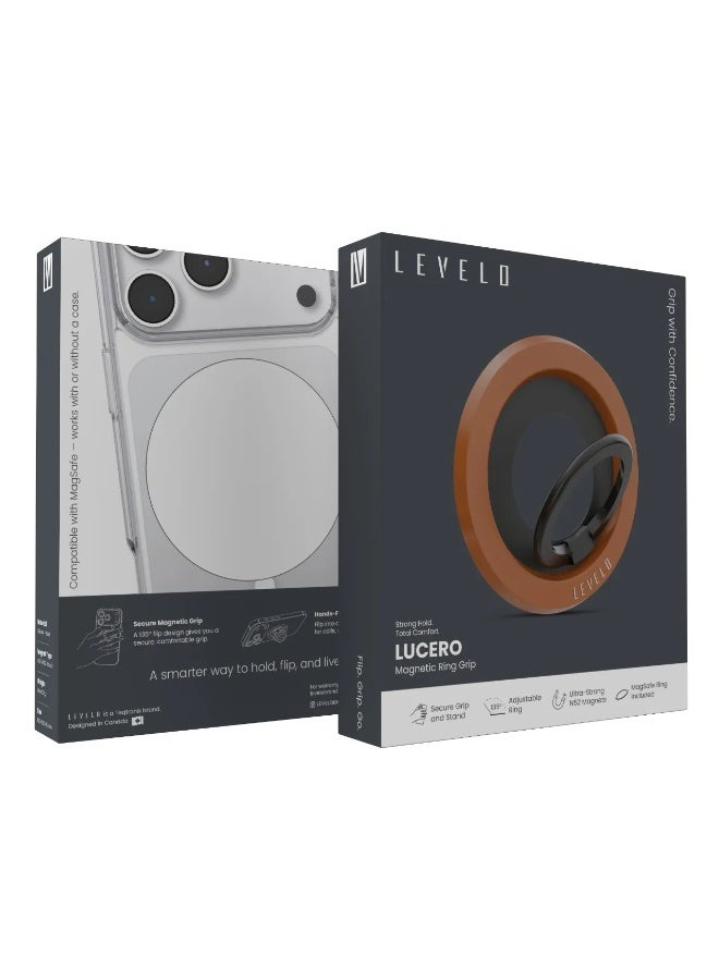 LEVELO Lucero 2 in 1 Phone Ring Holder, Phone Ring Stand for Watching Videos, 135° Flip Design with Comfort Grip, N52 Magnet Type, Nonslip Surface, Magnetic Ring Included, 4000 GS Magnetic Force, Compatible with iPhone 14 15 16 17 Series & Galaxy S24 S25 Series - Orange - Image 3