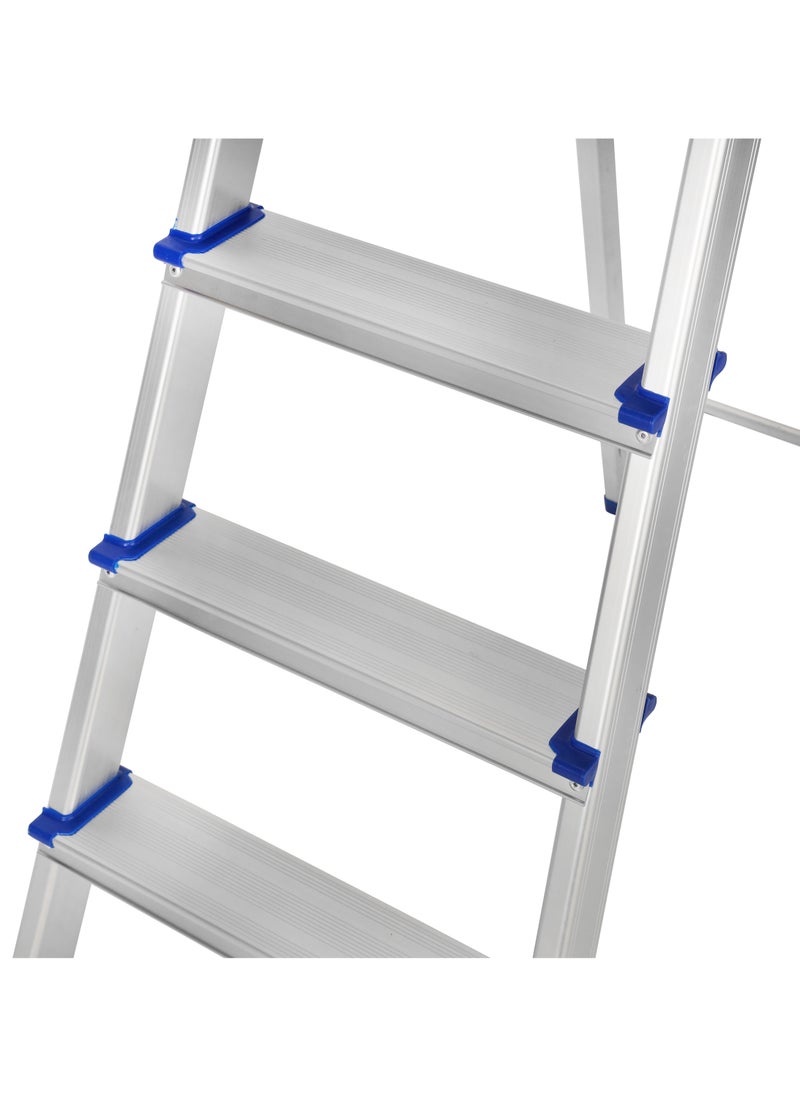 GEEPAS Geepas Aluminum Household Ladder| 150 kg Capacity, 5-steps| Wide and Flat Platform, Anti-Slip Feet| Perfect for Home, Apartments| GT59484 Silver  - Image 4