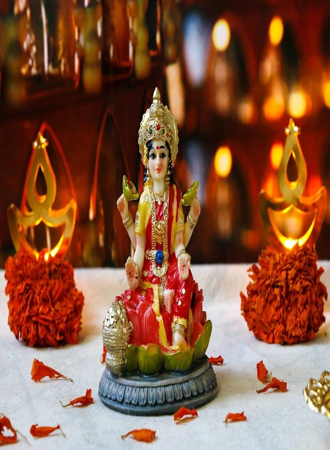 BangBangDa Lakshimi for Car Dashboard - Birthday Gifts for Indian 3.9" High Multi-Color Hindu Goddess Lord Lakshimi Idol Statue - Hand Painted Polystone Laxmi Figurine for Car Decor - Image 3