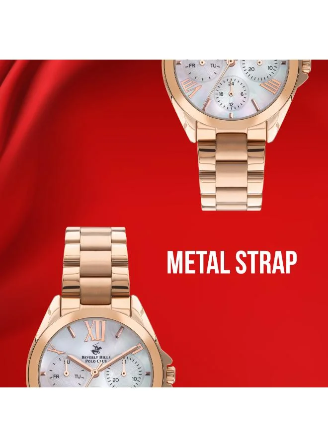 BEVERLY HILLS POLO CLUB Beverly Hills Polo Club BP3313X.410 Women's Multi Function Display Watch & Metal Strap Rose Gold