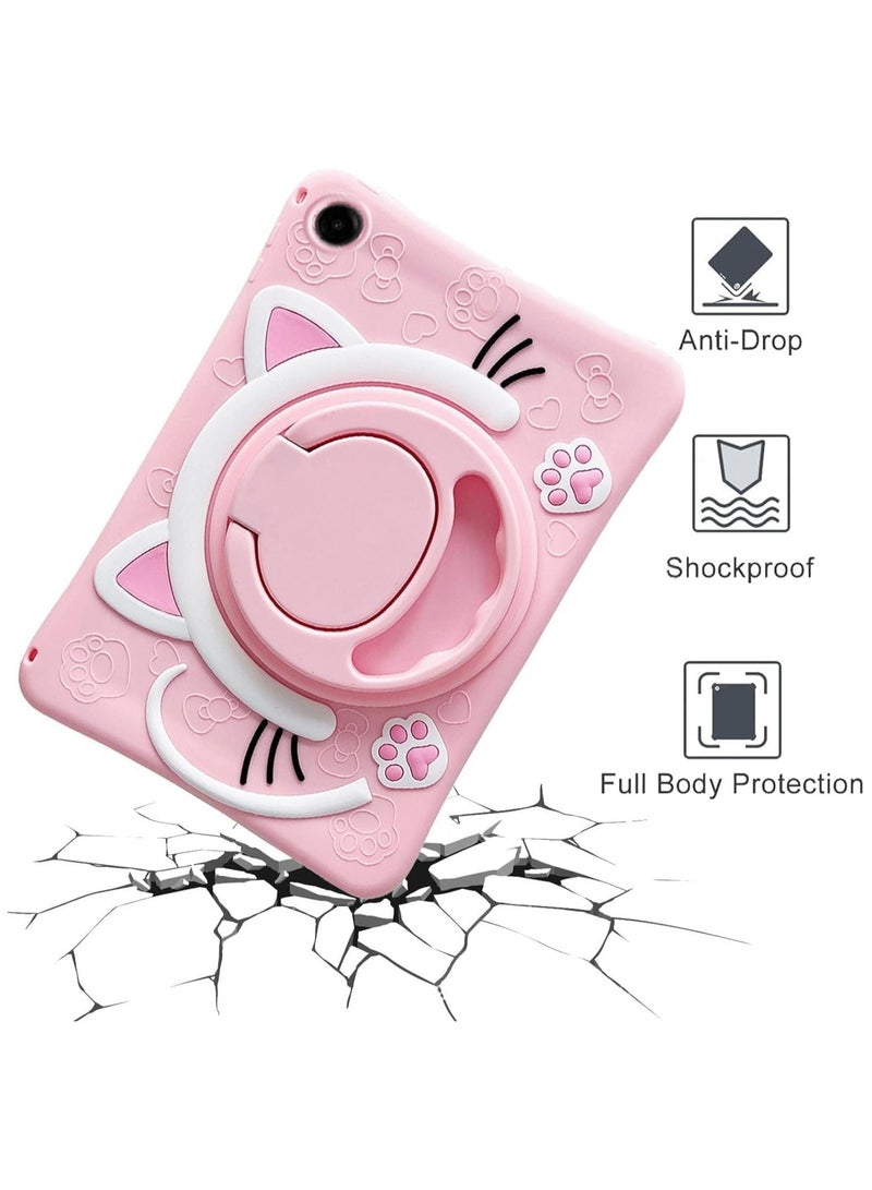 Case Compatible with Samsung Galaxy Tab A9 Plus 11 Inch 2023 Cover, Cute Cat Kids Case with 360° Rotating Handle Kickstand Shockproof Rugged Kids Friendly Tablet (Pink) - Image 4