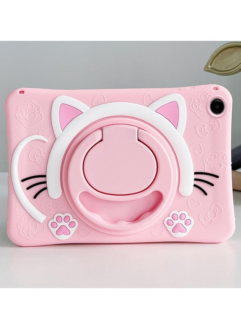 Case Compatible with Samsung Galaxy Tab A9 Plus 11 Inch 2023 Cover, Cute Cat Kids Case with 360° Rotating Handle Kickstand Shockproof Rugged Kids Friendly Tablet (Pink) - Image 2
