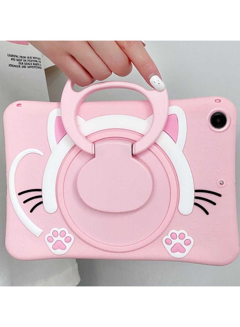 Case Compatible with Samsung Galaxy Tab A9 Plus 11 Inch 2023 Cover, Cute Cat Kids Case with 360° Rotating Handle Kickstand Shockproof Rugged Kids Friendly Tablet (Pink) - Image 3