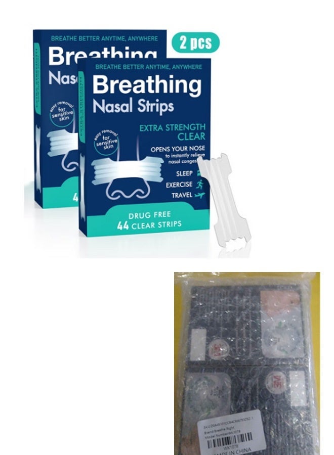 Breathe Right Anti-snoring Breathing Nasal Strip Starter Kit (88 Count) - Boost Oxygen , Reduce Snoring, Improve Sleep Quality - Sweat Resistant, Skin Safe Nasal Strips, Drug-Free Snoring Solution & Nasal Congestion Relief Caused by Colds & Allergies (Clear) - Image 2