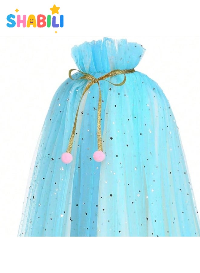شبيلي مجموعة تنكر أميرة للبنات ١١ قطعة مع عباءة وتاج وعصا ومجوهرات وقفازات وخاتم وحقيبة، ملابس لعب أدوار وتنكر، هدية عيد ميلاد لعمر ٣–٧ سنوات وتناسب طول ٩٠–١٢٠ سم (أزرق) - Image 5
