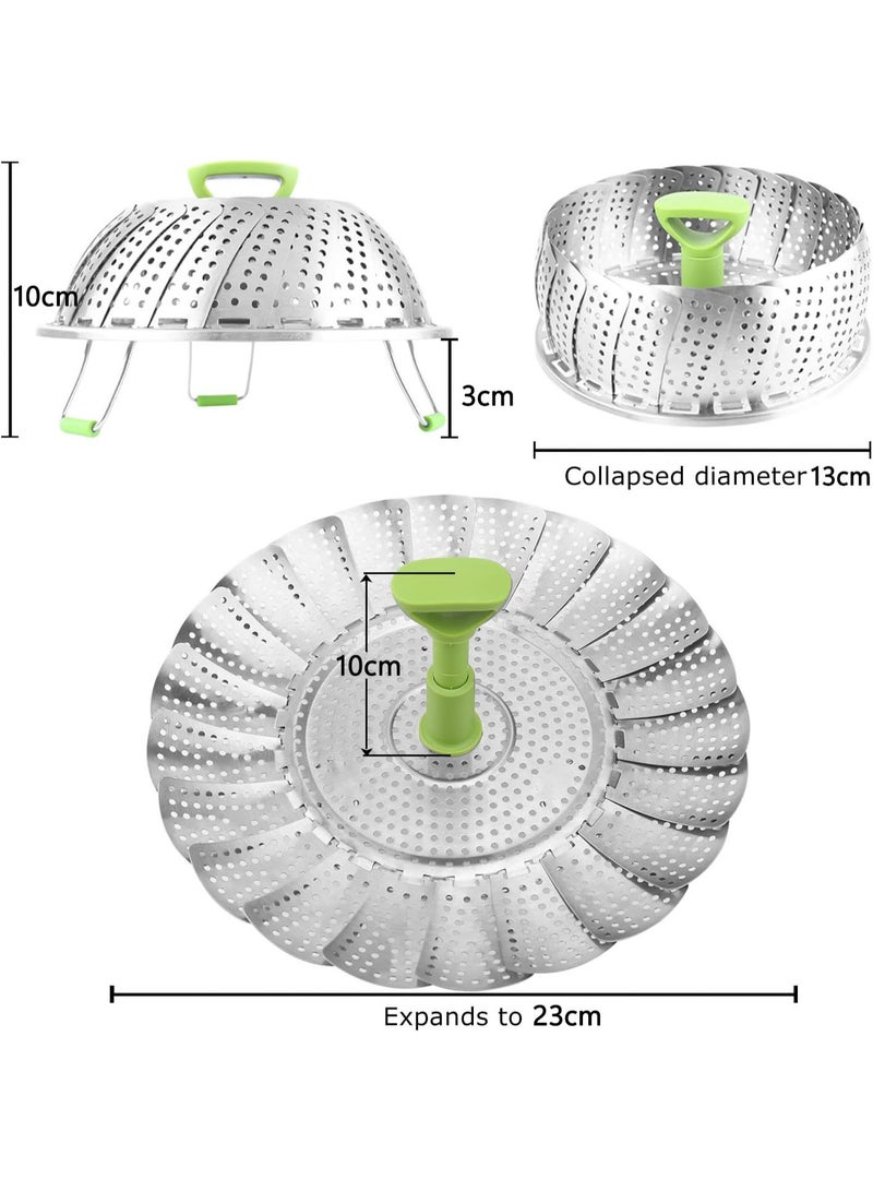 LENND Vegetable Steamer Basket for Cooking Food, Stainless Steel Veggie Steam Basket for Pot, Folding Expandable Steaming Insert with Extendable Handle Fits Various Size Pot, 13-23cm - Image 2