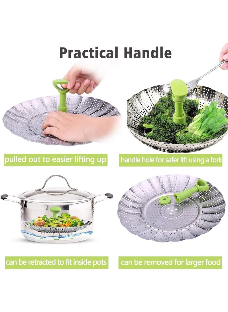 LENND Vegetable Steamer Basket for Cooking Food, Stainless Steel Veggie Steam Basket for Pot, Folding Expandable Steaming Insert with Extendable Handle Fits Various Size Pot, 13-23cm - Image 4