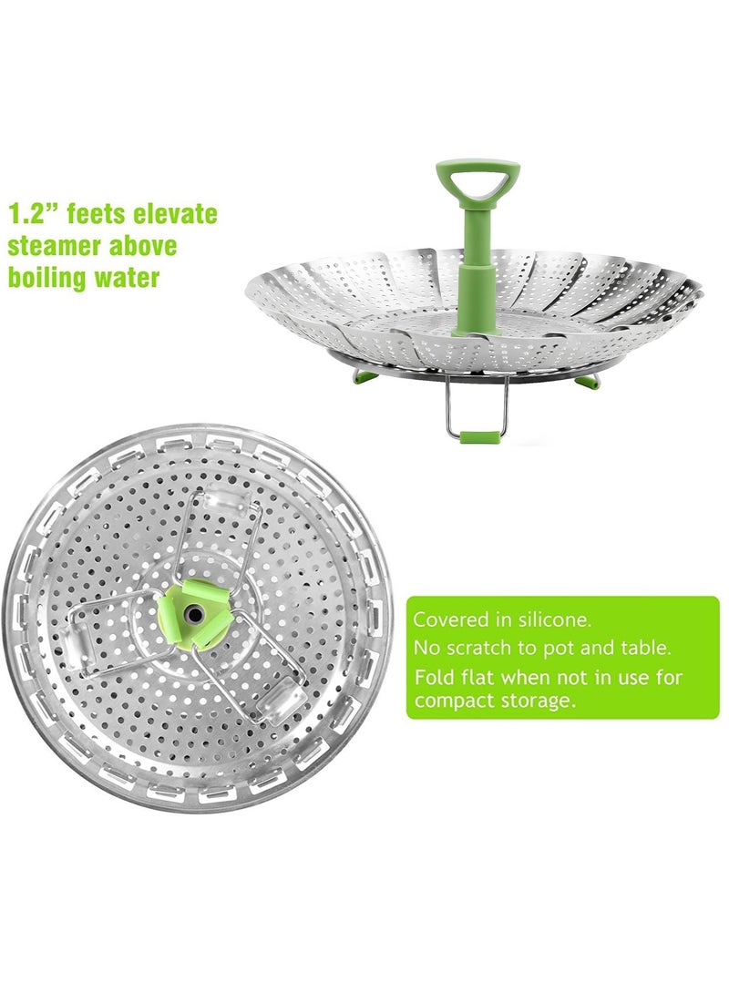 LENND Vegetable Steamer Basket for Cooking Food, Stainless Steel Veggie Steam Basket for Pot, Folding Expandable Steaming Insert with Extendable Handle Fits Various Size Pot, 13-23cm - Image 5